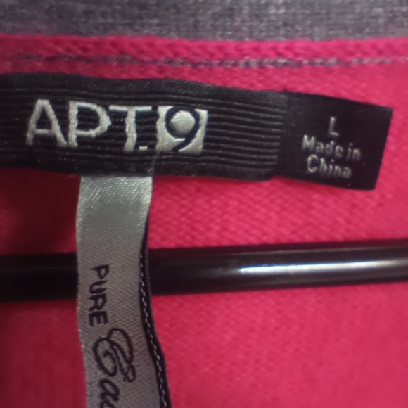Apt 9 100% Pure Cashmere Womens Large Pink Gray Colorblock VNeck Button Front 44 - Picture 9 of 11